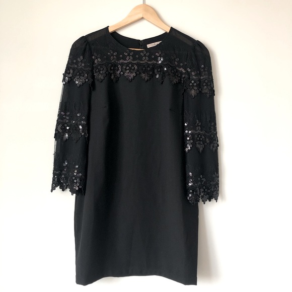 Black sequined long sleeve mini dress - Picture 1 of 10